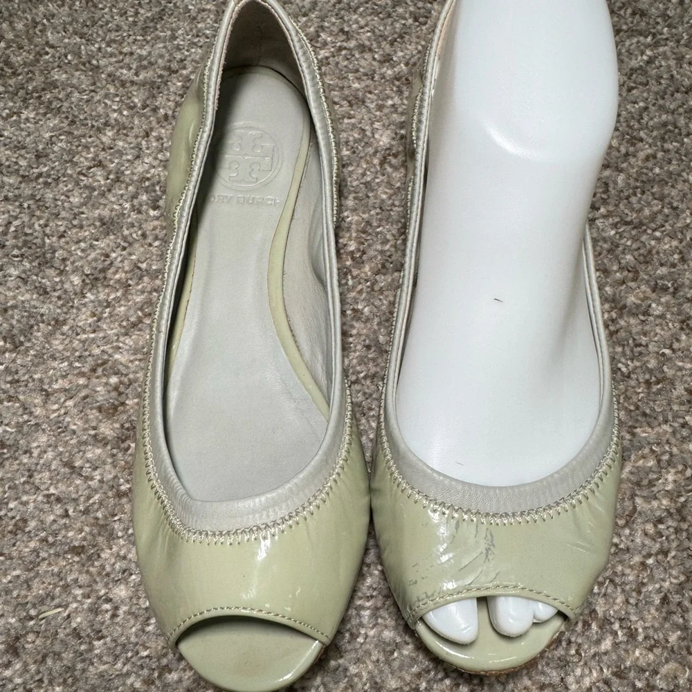 Tory Burch Mint Julip Cream Ballet Open Toe Flats- Size 6.5